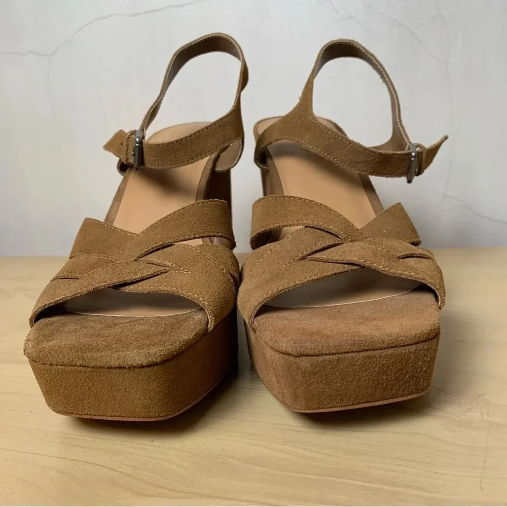 Splendid Piper Platform Slingback Chunky Sandals Brown Suede Block Heel Size 9.5